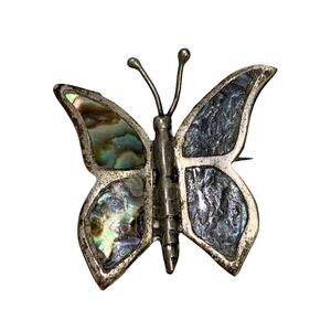 Vintage Mexico Silver Butterfly Brooch Pin Abalone Inlay Signed Marked